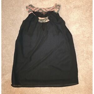 Zink London Black Sleeveless Blouse Geometric Trim Keyhole Neck Size M
